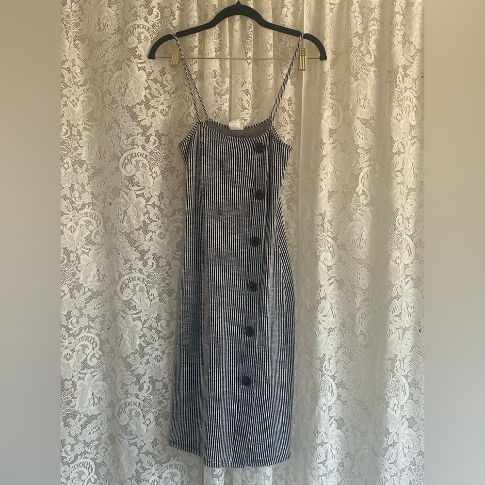 Caution to the Wind Striped Midi Dress with Button Front - Picture 1 of 3